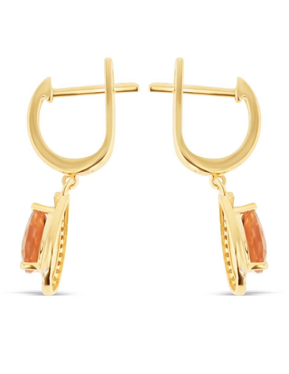 Aretes cortos de gota oro 14 K con acabado brillante diamante 2