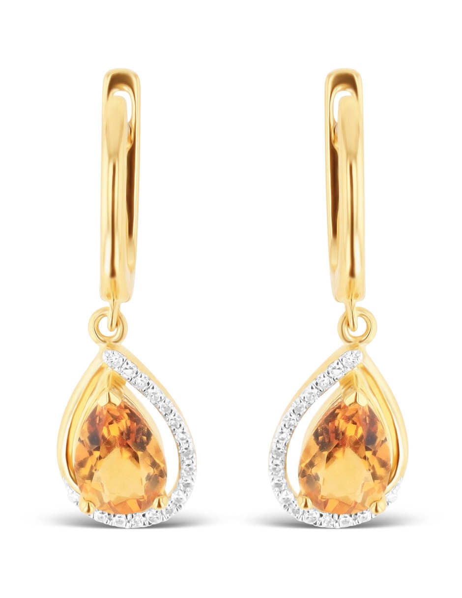 Aretes cortos de gota oro 14 K con acabado brillante diamante