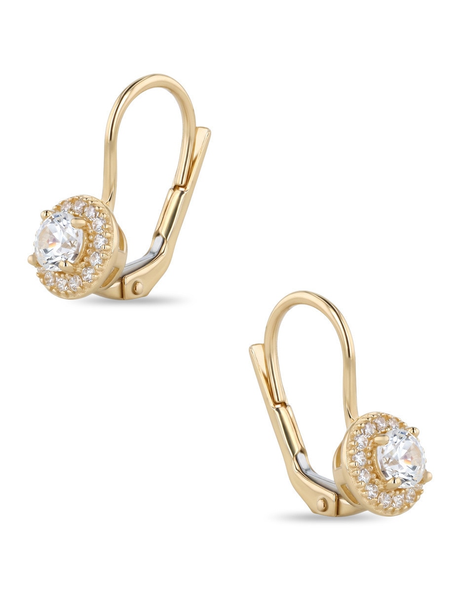 Aretes cortos Joyerias Bizzarro de oro rosa 14 K con acabado brillante zirconia