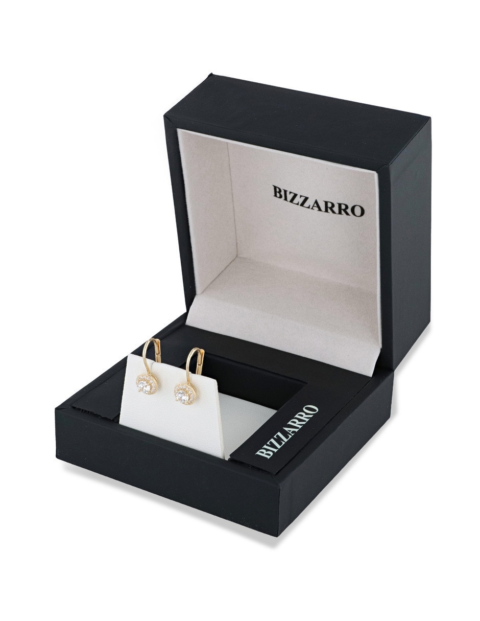 Aretes cortos Joyerias Bizzarro de oro rosa 14 K con acabado brillante zirconia