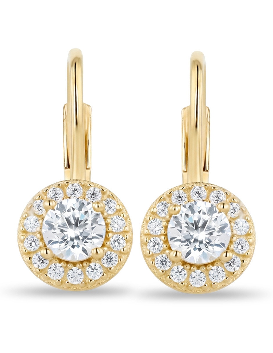 Aretes cortos Joyerias Bizzarro de oro rosa 14 K con acabado brillante zirconia