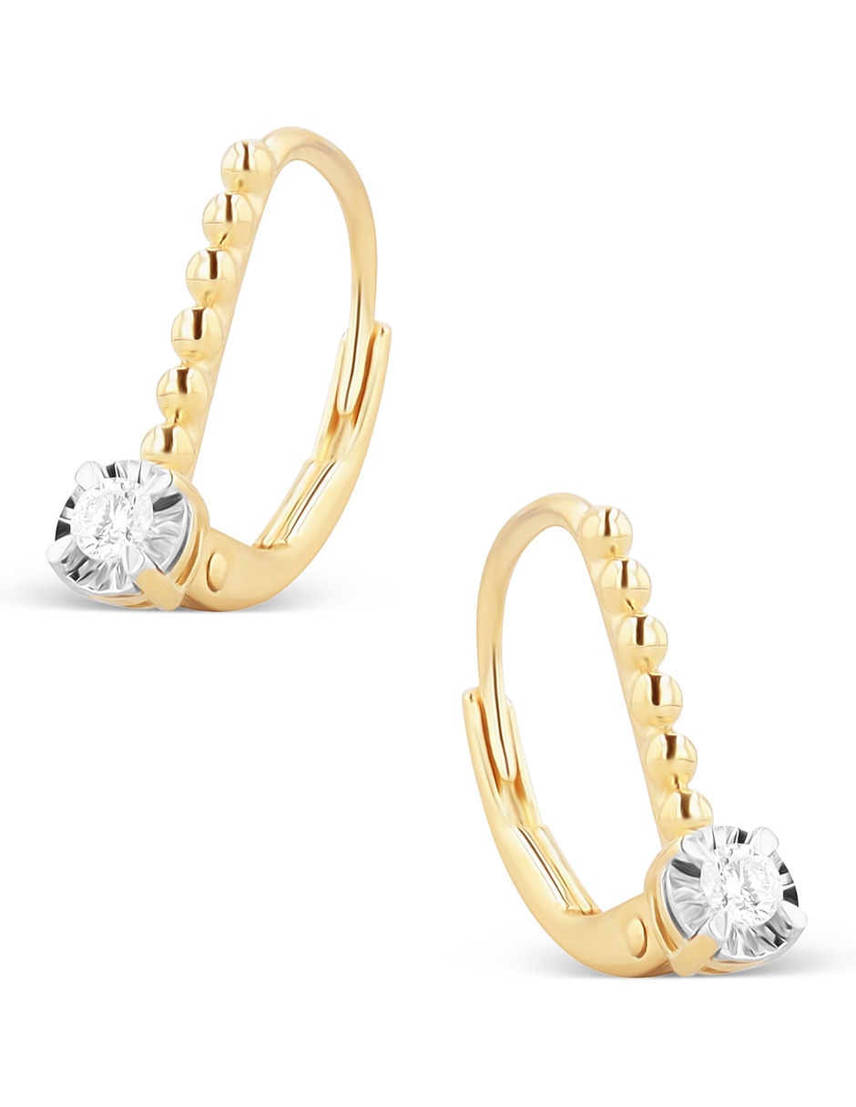 Aretes cortos de circular Joyerias Bizzarro de oro rosa 14 K con acabado brillante diamante