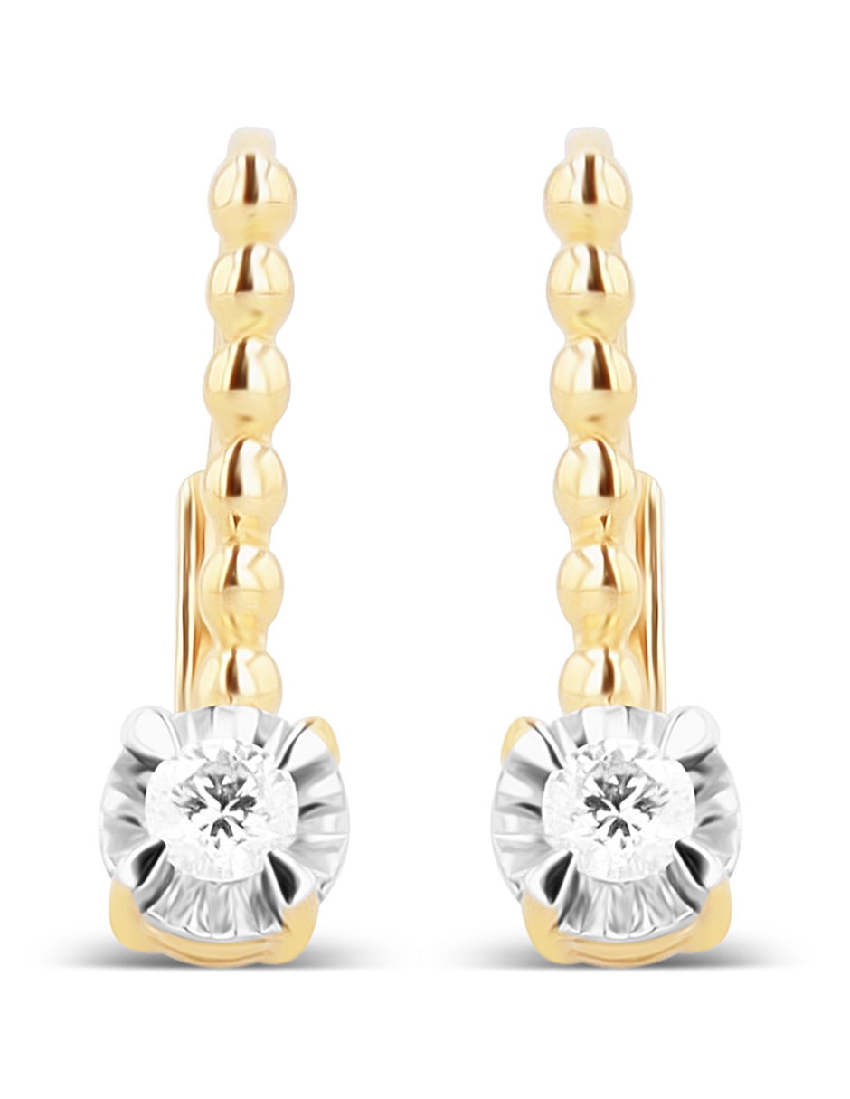 Aretes cortos de circular de oro rosa 14 K con acabado brillante diamante