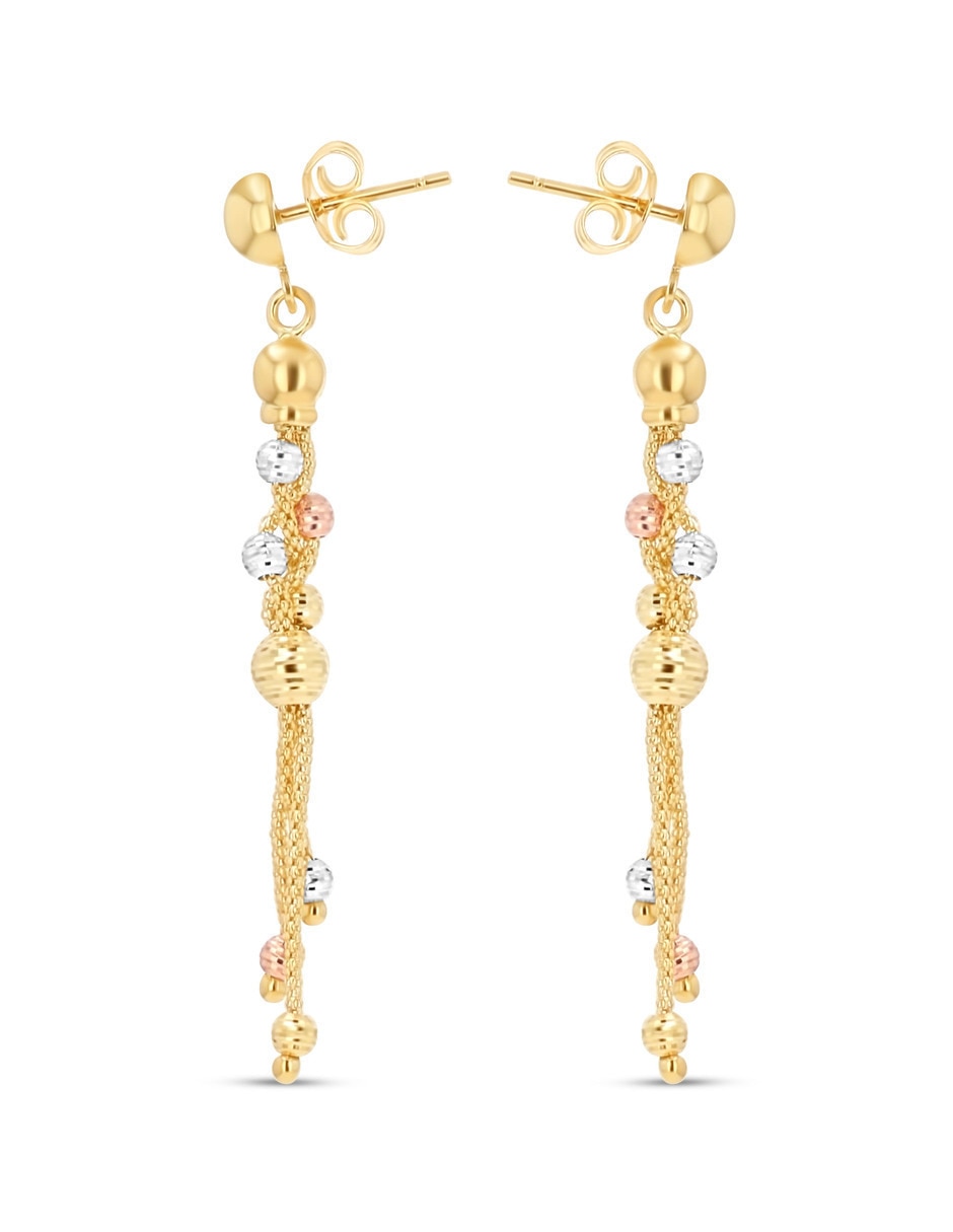 Aretes largos de oro rosa 14 k con acabado brillante 2