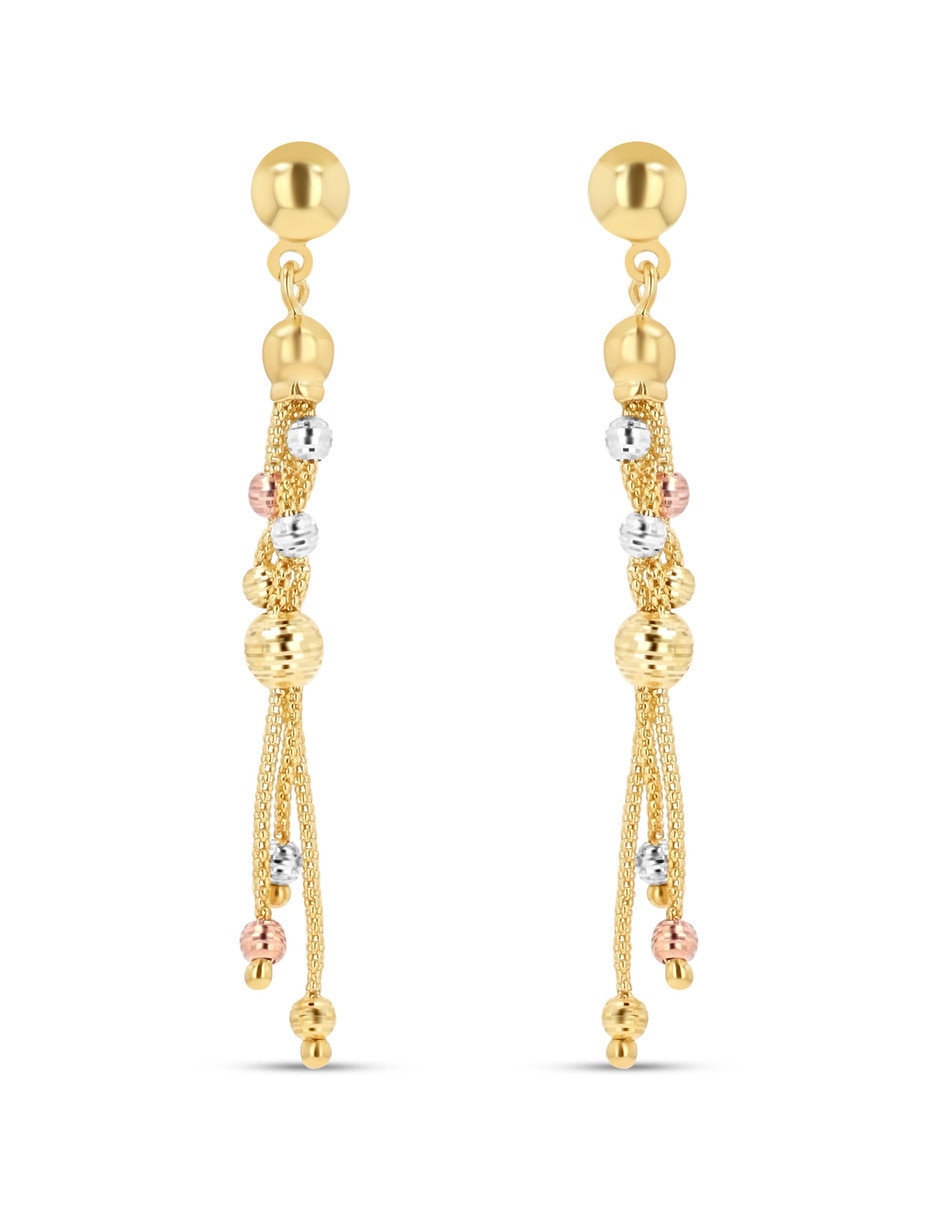 Aretes largos de oro rosa 14 k con acabado brillante