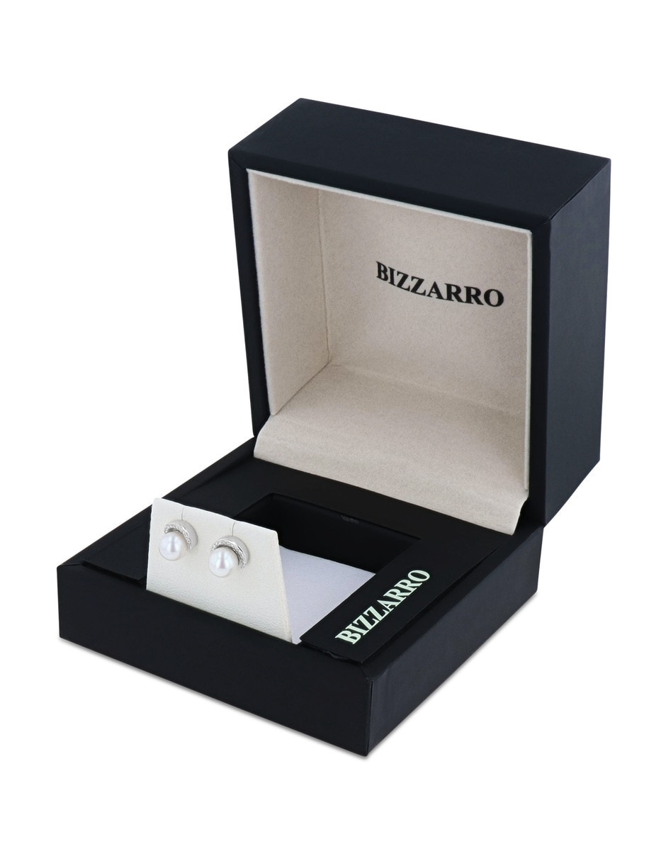 Aretes cortos de perla de oro rosa 14 K con acabado brillante diamante 3
