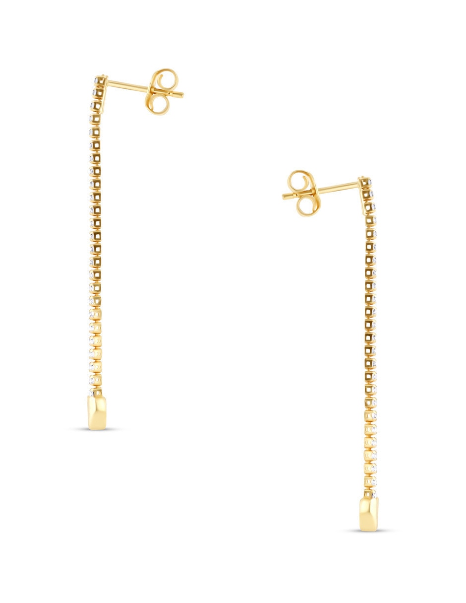 Aretes largos de Corazón de oro rosa 14 K con acabado brillante zirconia Aretes largos de Corazón de oro rosa 14 K con acabado brillante zirconia
