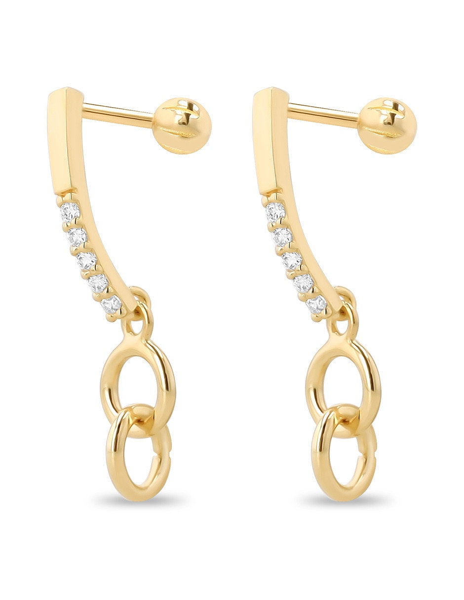 Aretes cortos Joyerias Bizzarro de oro 10 K con acabado brillante zirconia