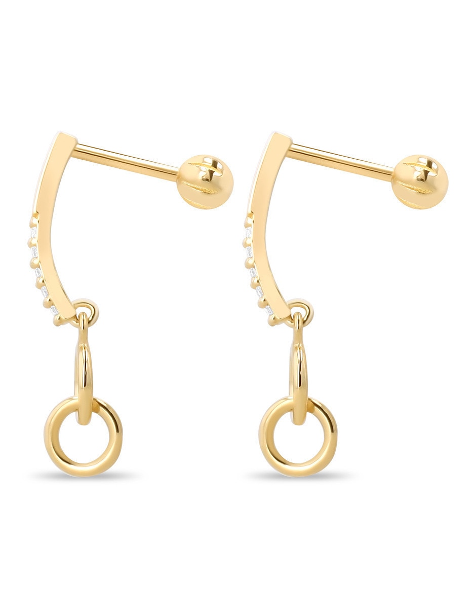 Aretes cortos Joyerias Bizzarro de oro 10 K con acabado brillante zirconia