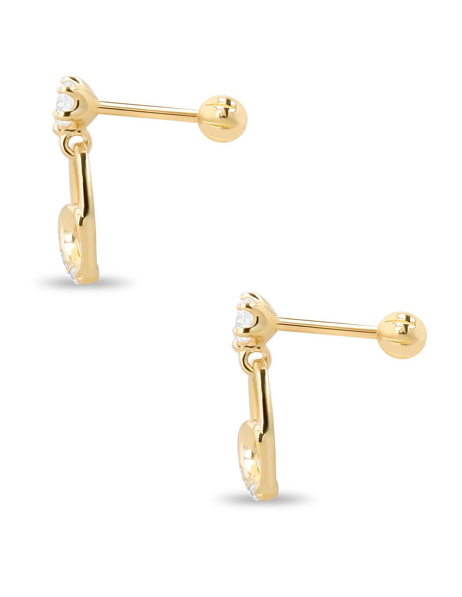 Aretes cortos de corazón de oro 10 K con acabado brillante zirconia 2