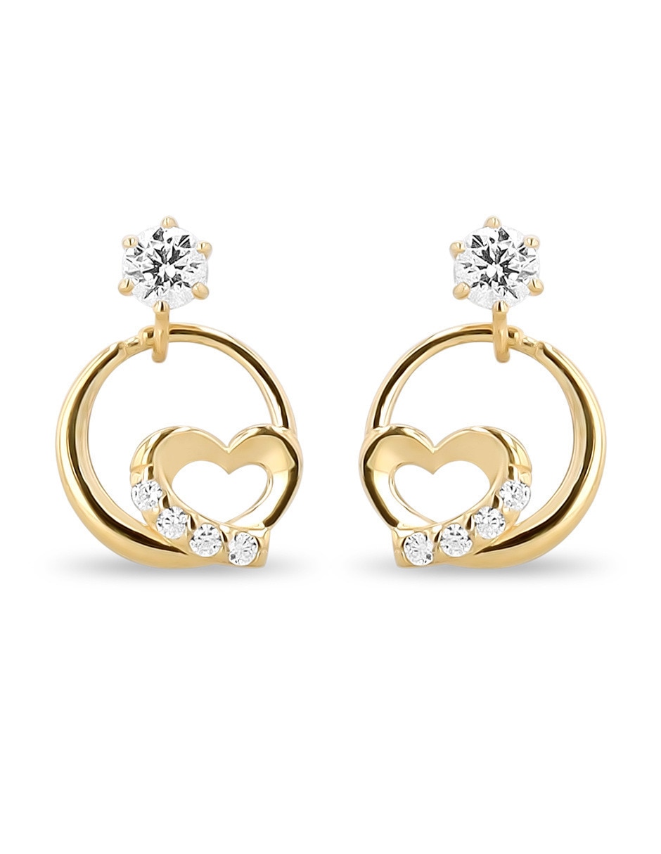 Aretes cortos de corazón de oro 10 K con acabado brillante zirconia