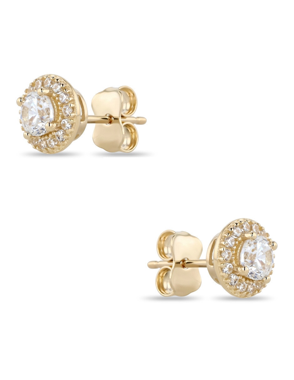 Aretes cortos de oro 14 K con acabado brillante zirconia 4