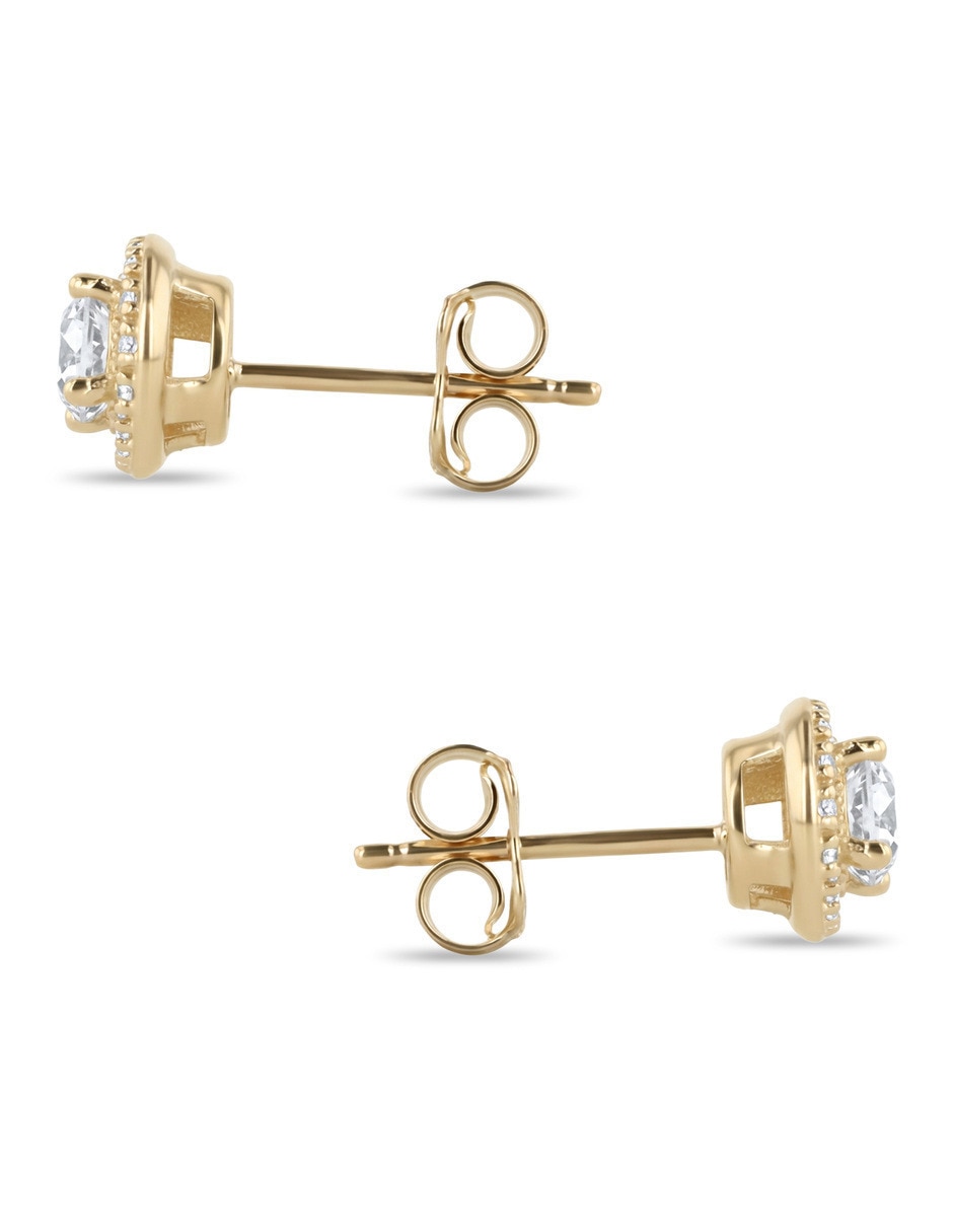 Aretes cortos Joyerias Bizzarro de oro 14 K con acabado brillante zirconia