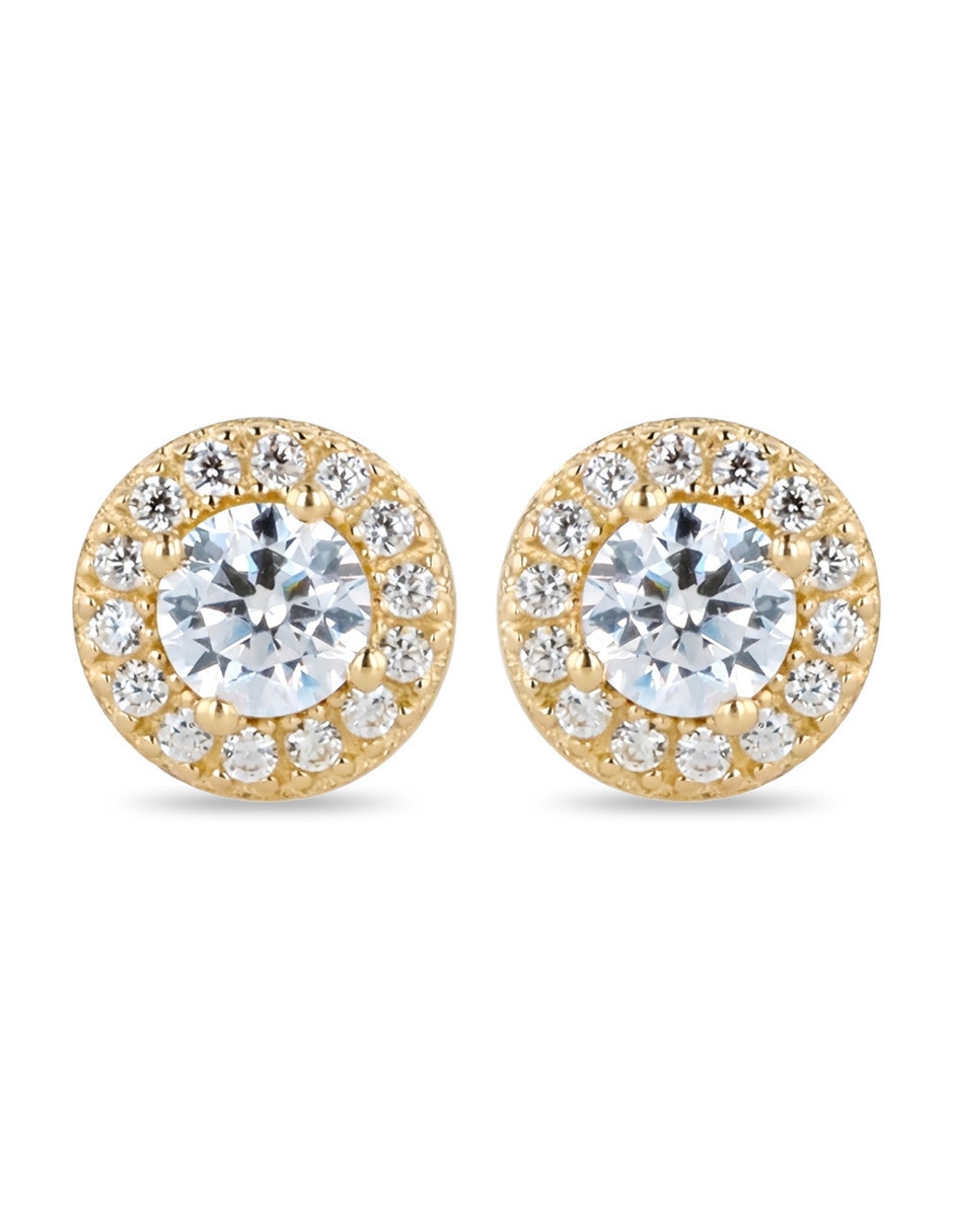 Aretes cortos de oro 14 K con acabado brillante zirconia