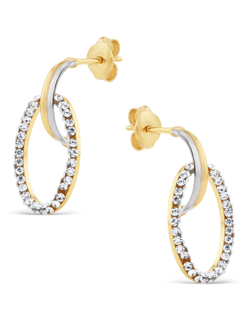Aretes cortos Joyerias Bizzarro de oro rosa 10 K con acabado brillante zirconia