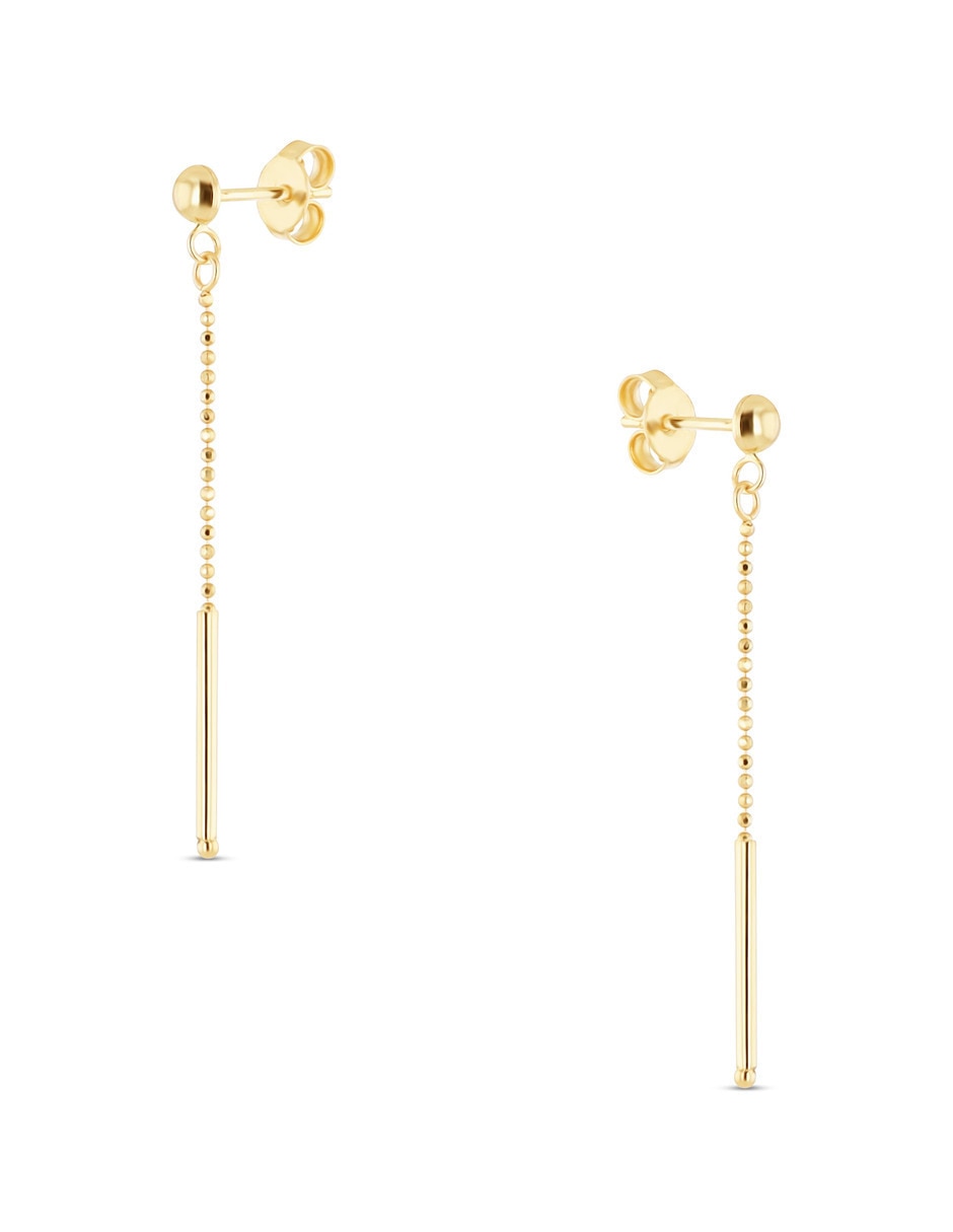 Aretes largos de esfera de oro 14 K con acabado brillante 4