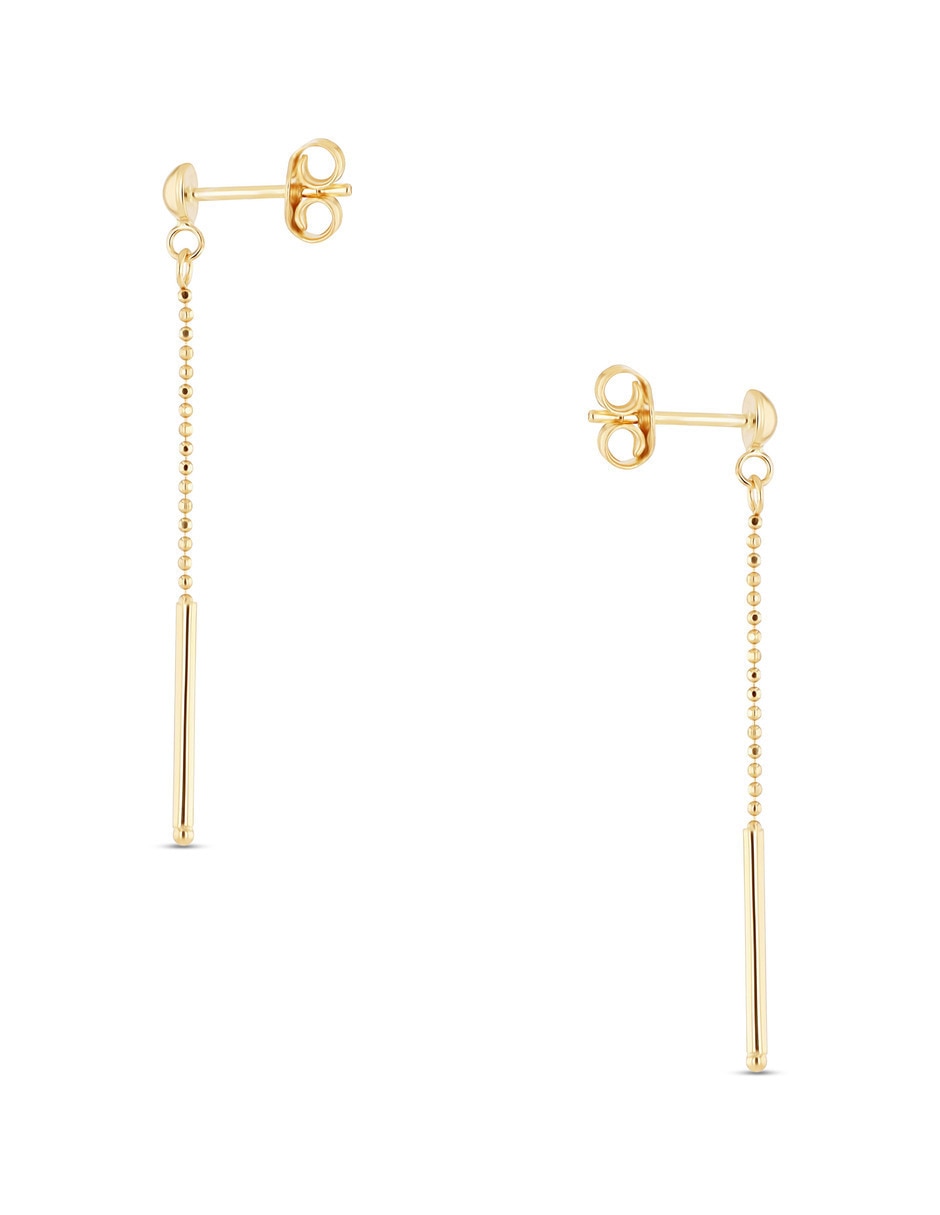 Aretes largos de esfera de oro 14 K con acabado brillante 2