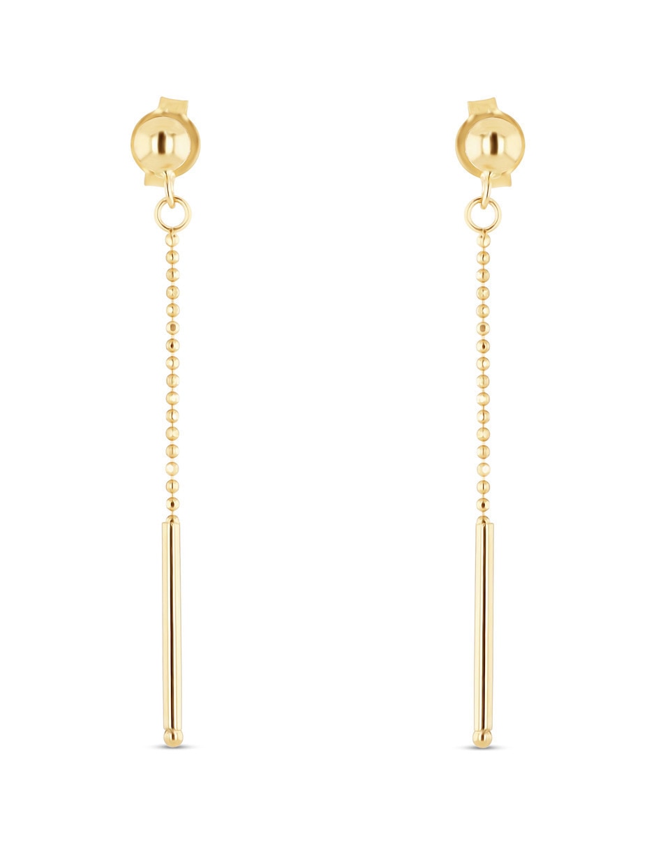Aretes largos de esfera de oro 14 K con acabado brillante Aretes largos de esfera de oro 14 K con acabado brillante
