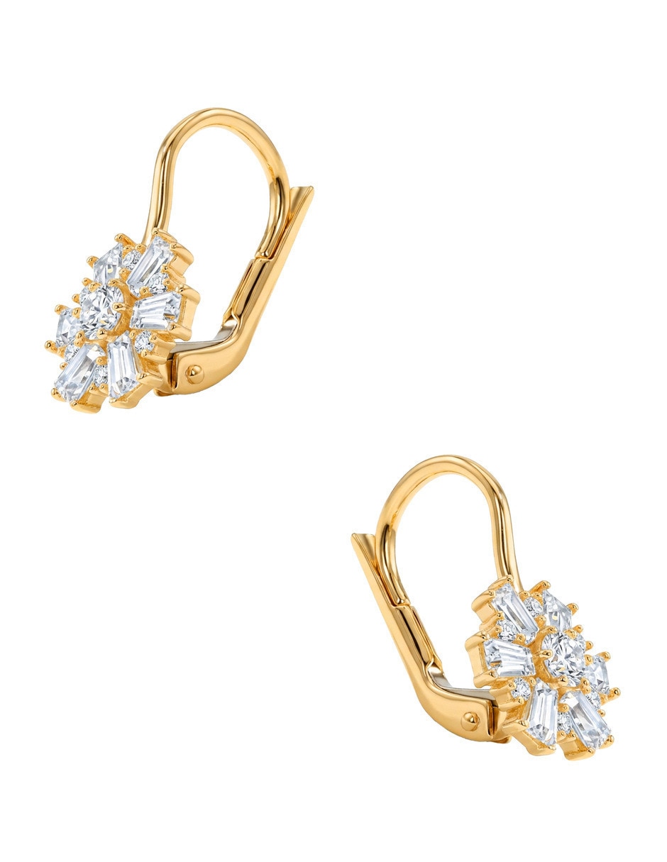 Aretes cortos de Flor de oro rosa 14 K con acabado brillante zirconia 4