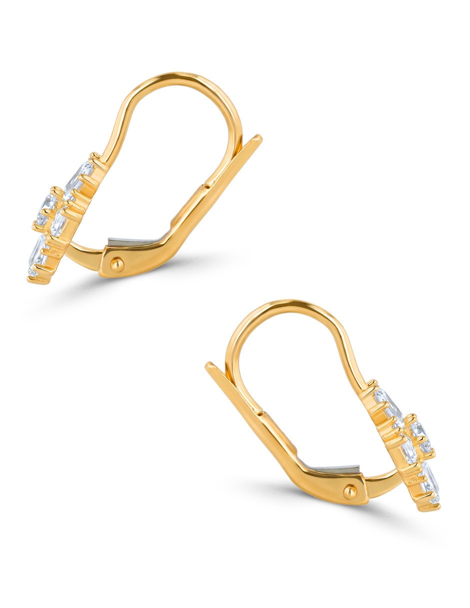 Aretes cortos de Flor de oro rosa 14 K con acabado brillante zirconia 2