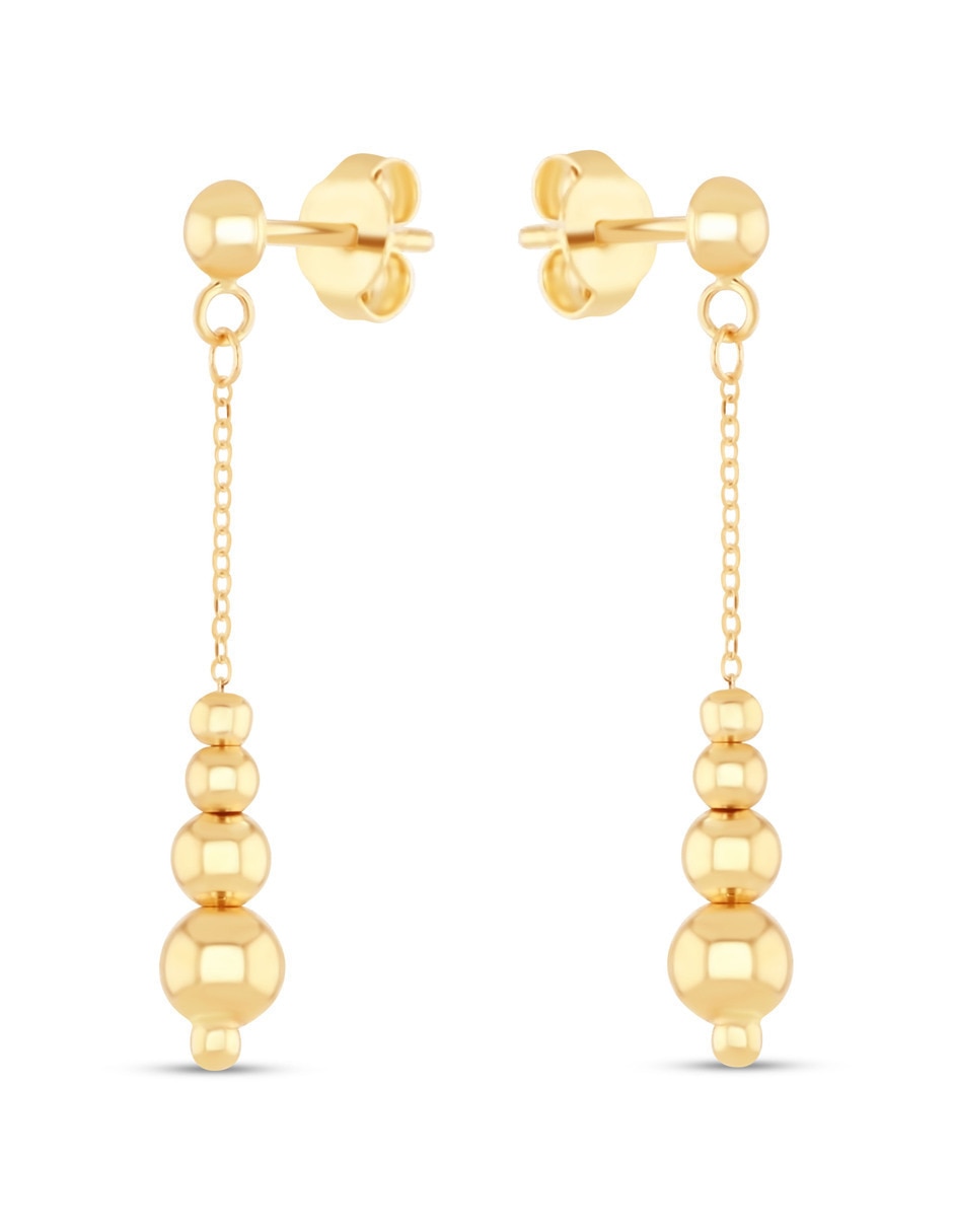 Aretes largos de esferas Joyerias Bizzarro de oro rosa 14 K con acabado brillante