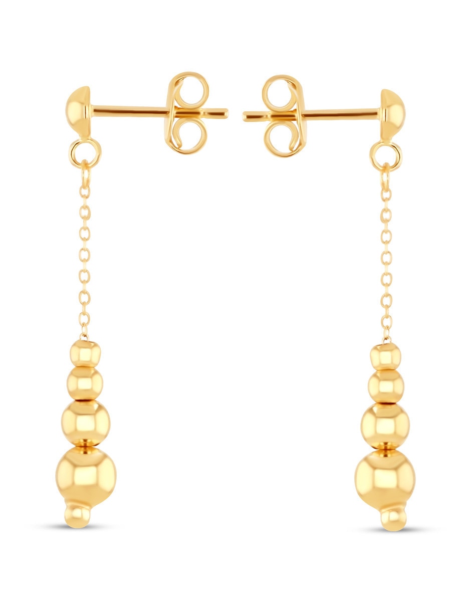 Aretes largos de esferas Joyerias Bizzarro de oro rosa 14 K con acabado brillante