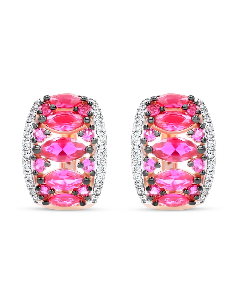 Aretes cortos de oro rosa 14 k con acabado brillante diamante Aretes cortos de oro rosa 14 k con acabado brillante diamante