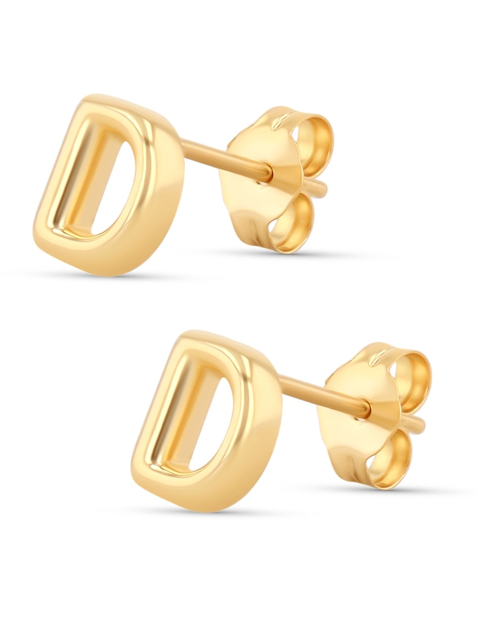 Aretes cortos de letra D de oro 10 K con acabado brillante 4
