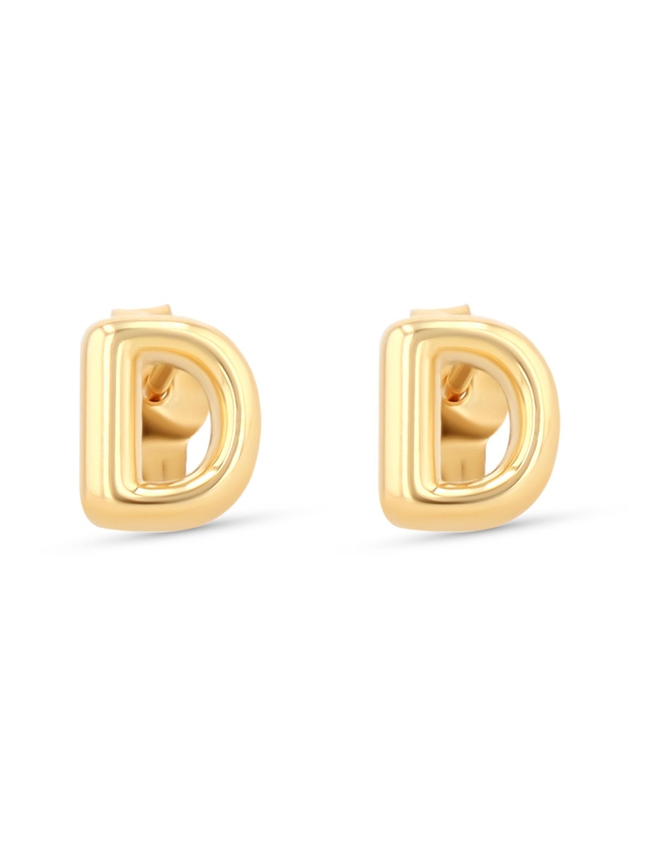 Aretes cortos de letra D de oro 10 K con acabado brillante