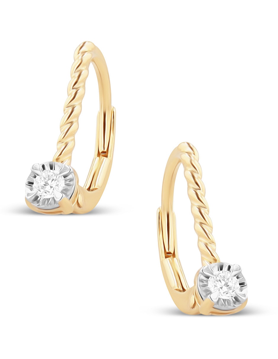 Aretes cortos Joyerias Bizzarro de oro rosa 14 K con acabado brillante diamante