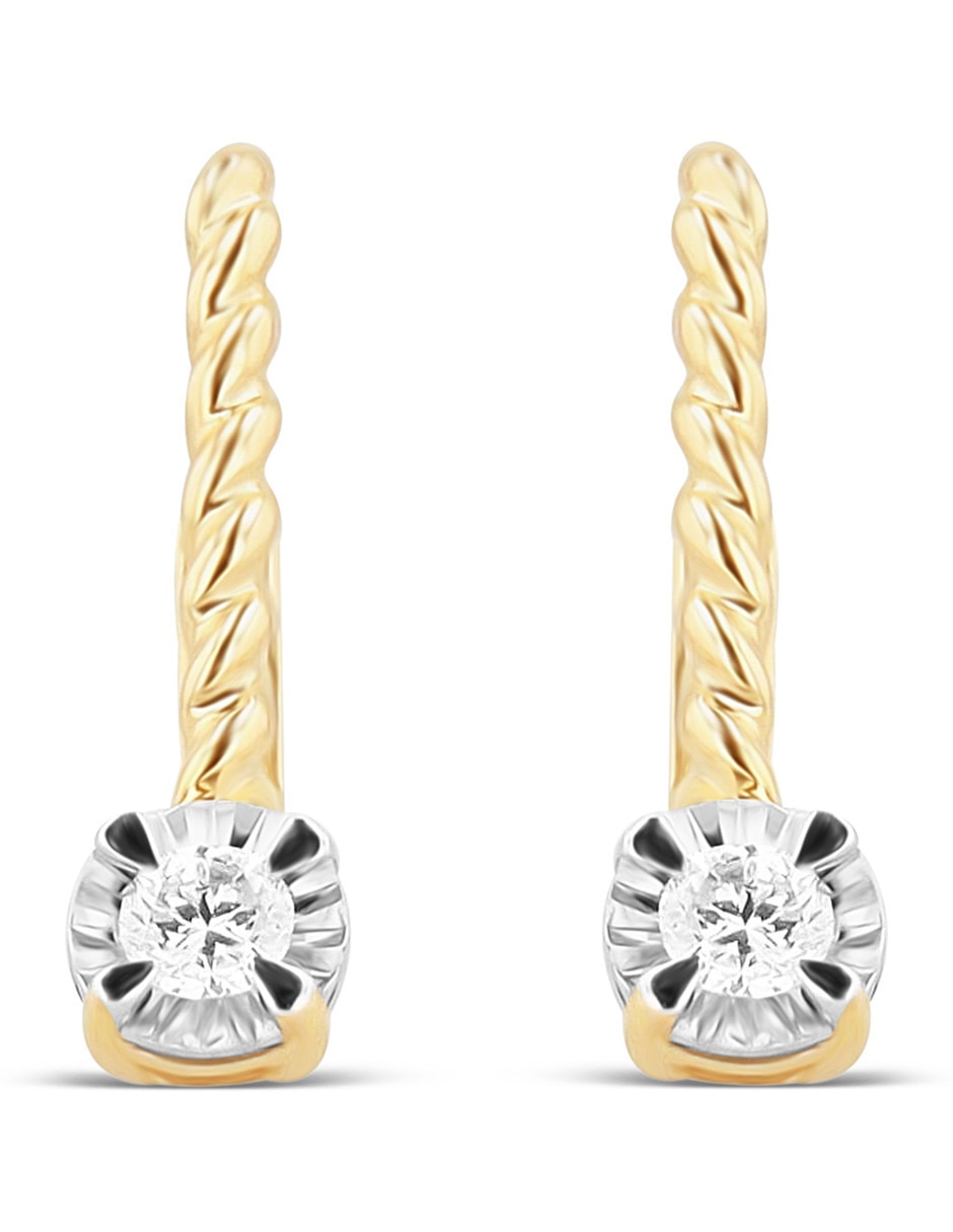 Aretes cortos Joyerias Bizzarro de oro rosa 14 K con acabado brillante diamante