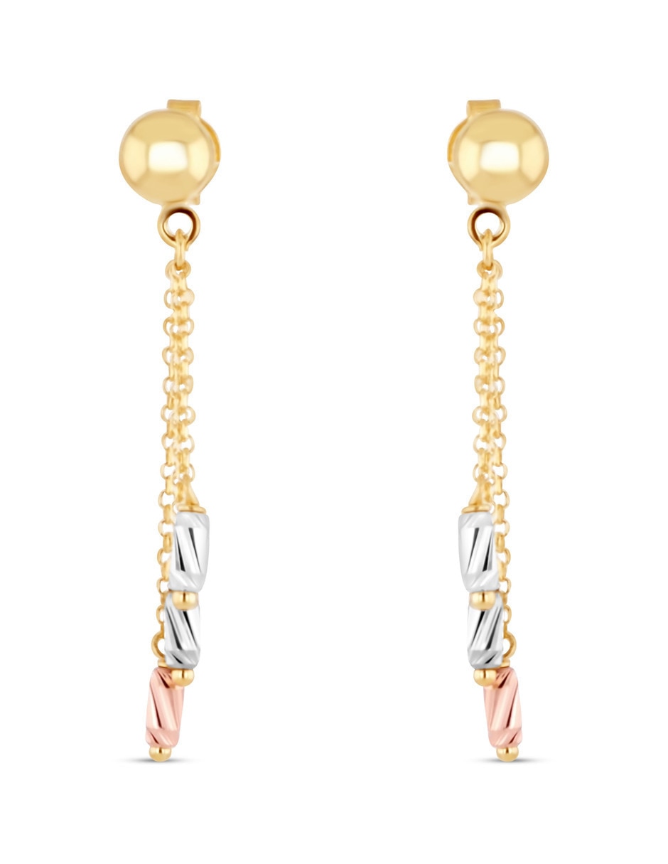 Aretes largos de eslabones de oro 14 K con acabado brillante