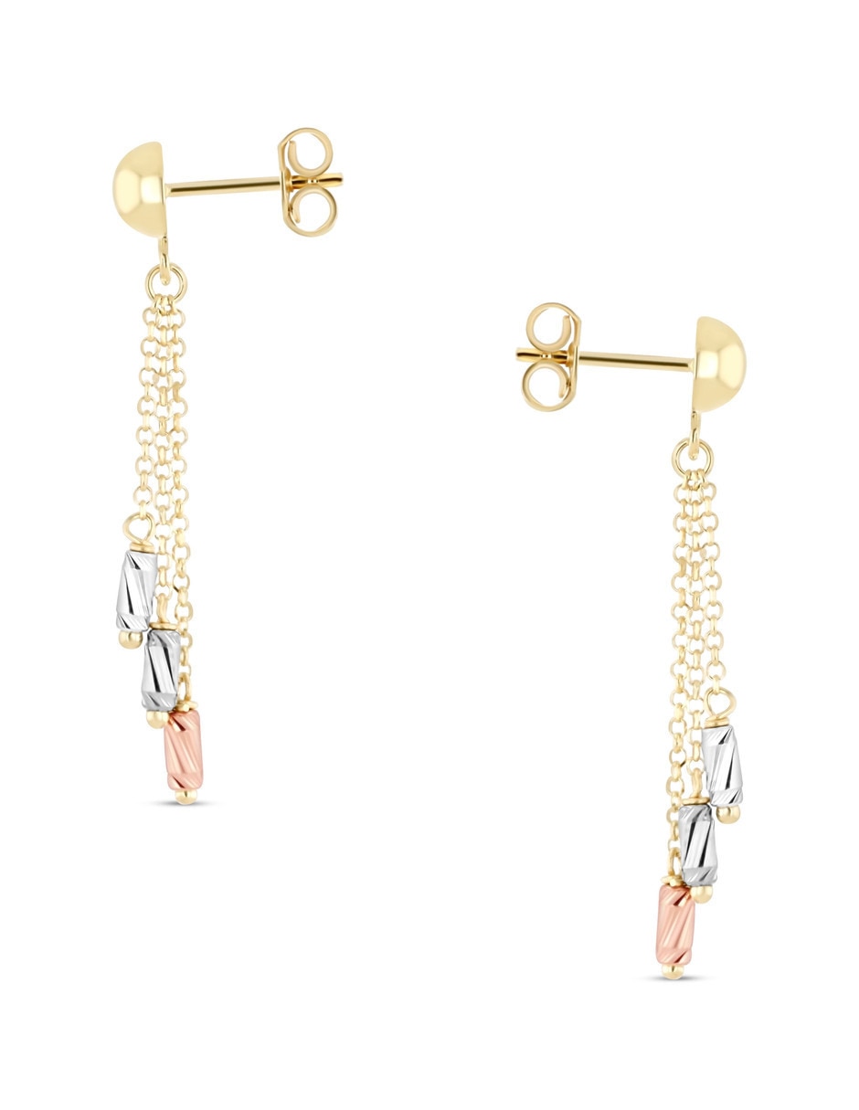 Aretes largos de eslabones de oro 14 K con acabado brillante 3