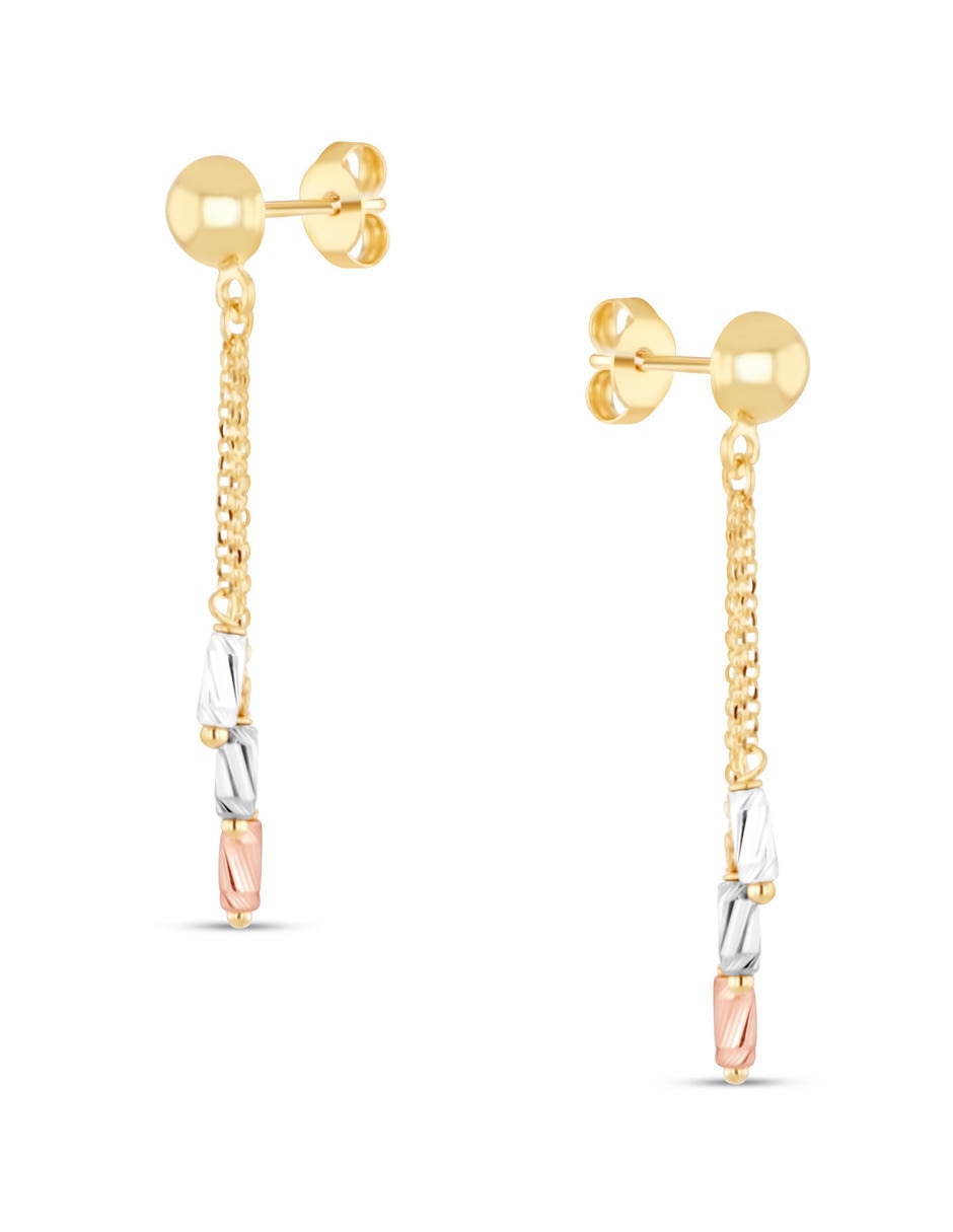 Aretes largos de eslabones de oro 14 K con acabado brillante 5