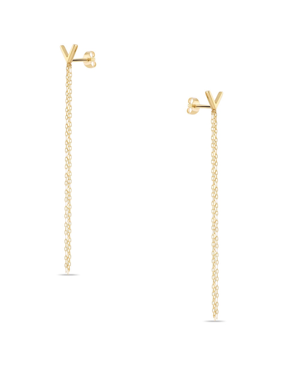 Aretes largos de eslabones de oro 14 K con acabado brillante 4