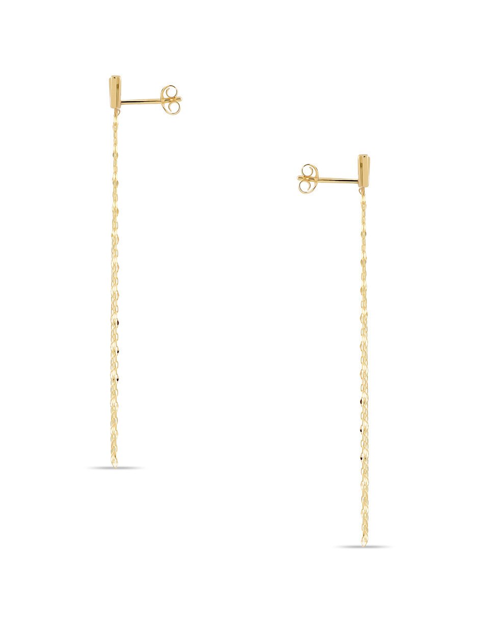 Aretes largos de eslabones de oro 14 K con acabado brillante 2