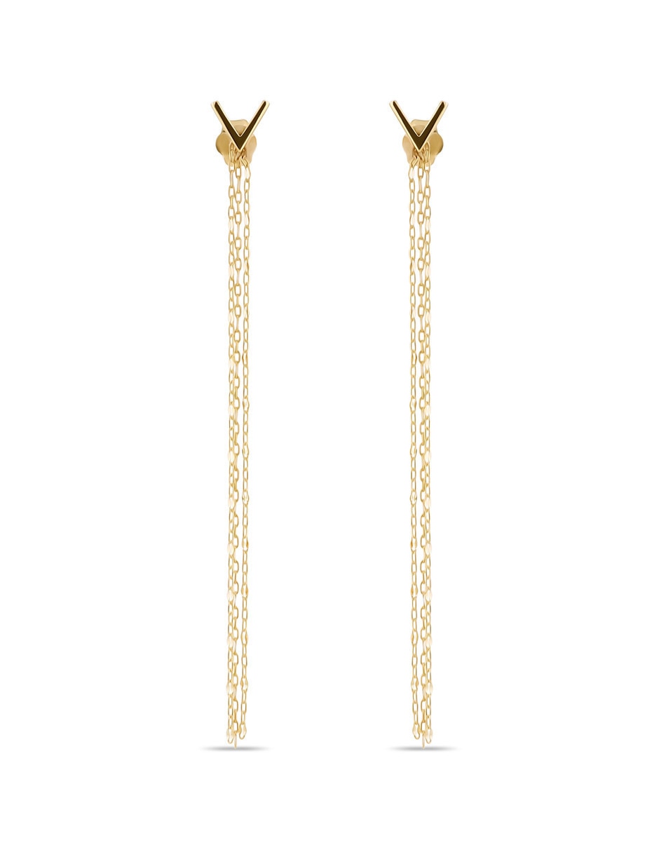 Aretes largos de eslabones de oro 14 K con acabado brillante