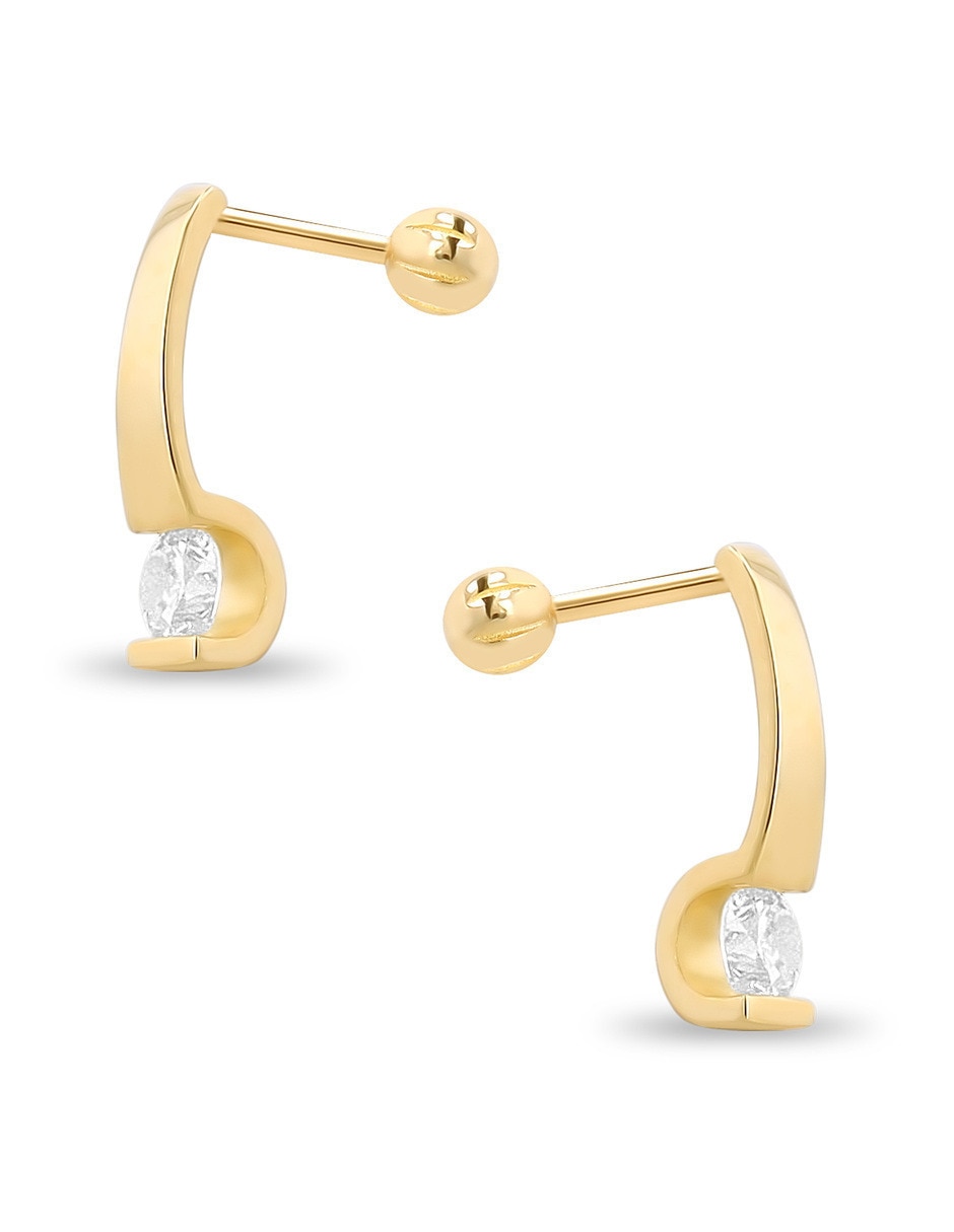 Aretes cortos de oro rosa 10 K con acabado brillante zirconia 4