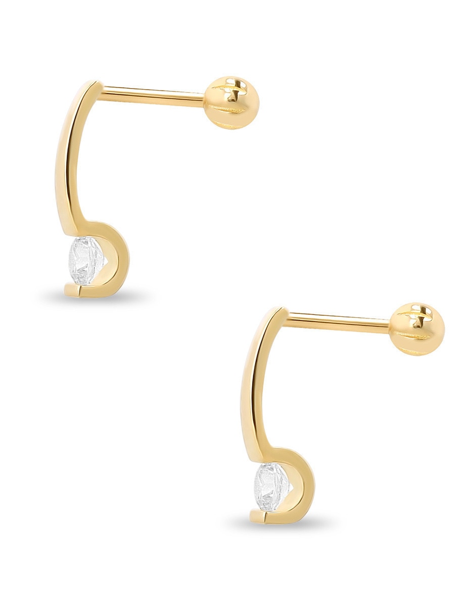 Aretes cortos de oro rosa 10 K con acabado brillante zirconia 2
