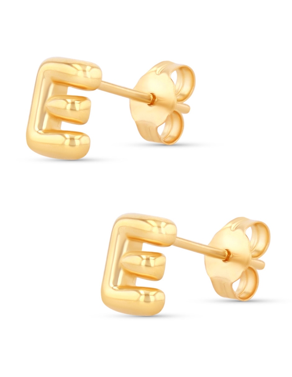 Aretes cortos de letra E Joyerias Bizzarro de oro rosa 10 K con acabado brillante