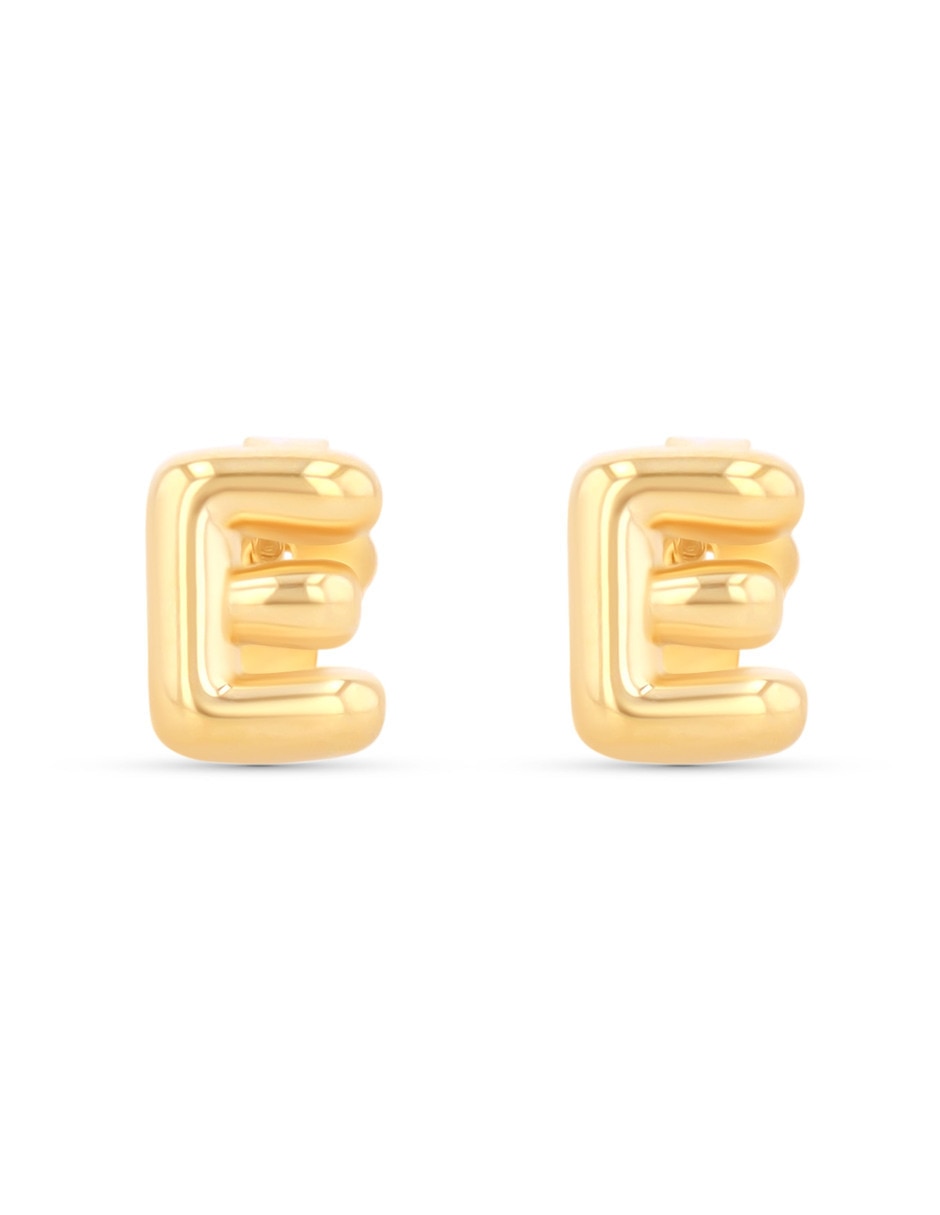 Aretes cortos de letra E Joyerias Bizzarro de oro rosa 10 K con acabado brillante