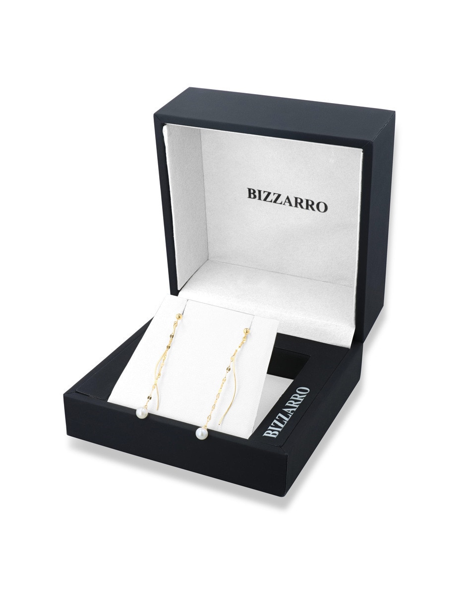 Aretes largos de perla de oro 10 K con acabado brillante 3