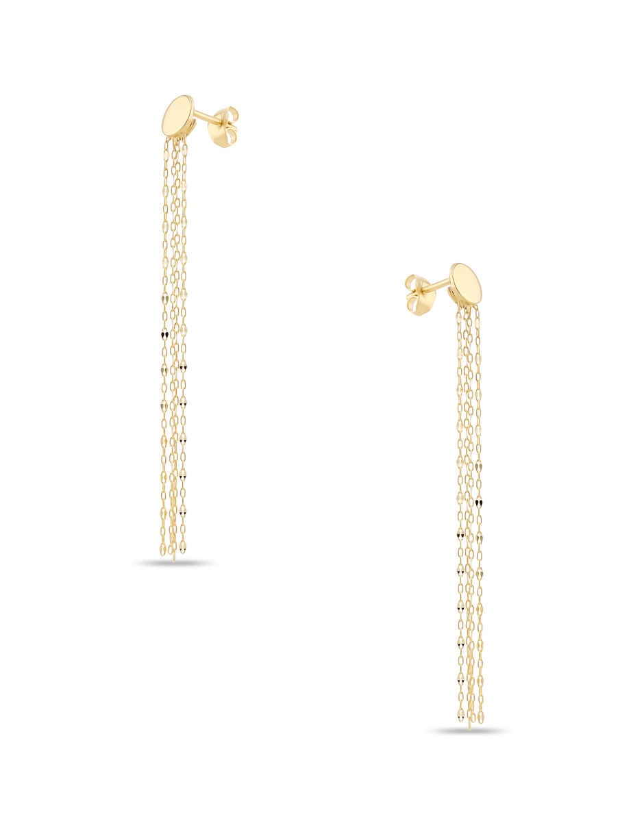 Aretes largos de Eslabones de oro rosa 14 K con acabado brillante 4