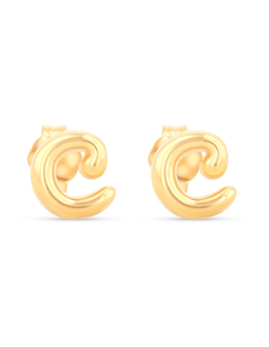 Aretes cortos de Letra C de oro rosa 10 K con acabado brillante 1