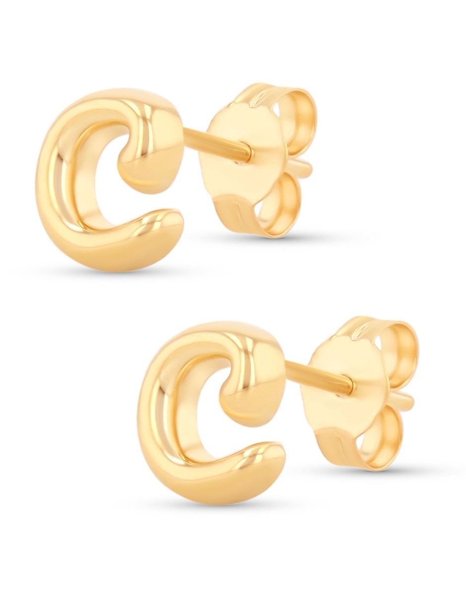 Aretes cortos de Letra C de oro rosa 10 K con acabado brillante 3