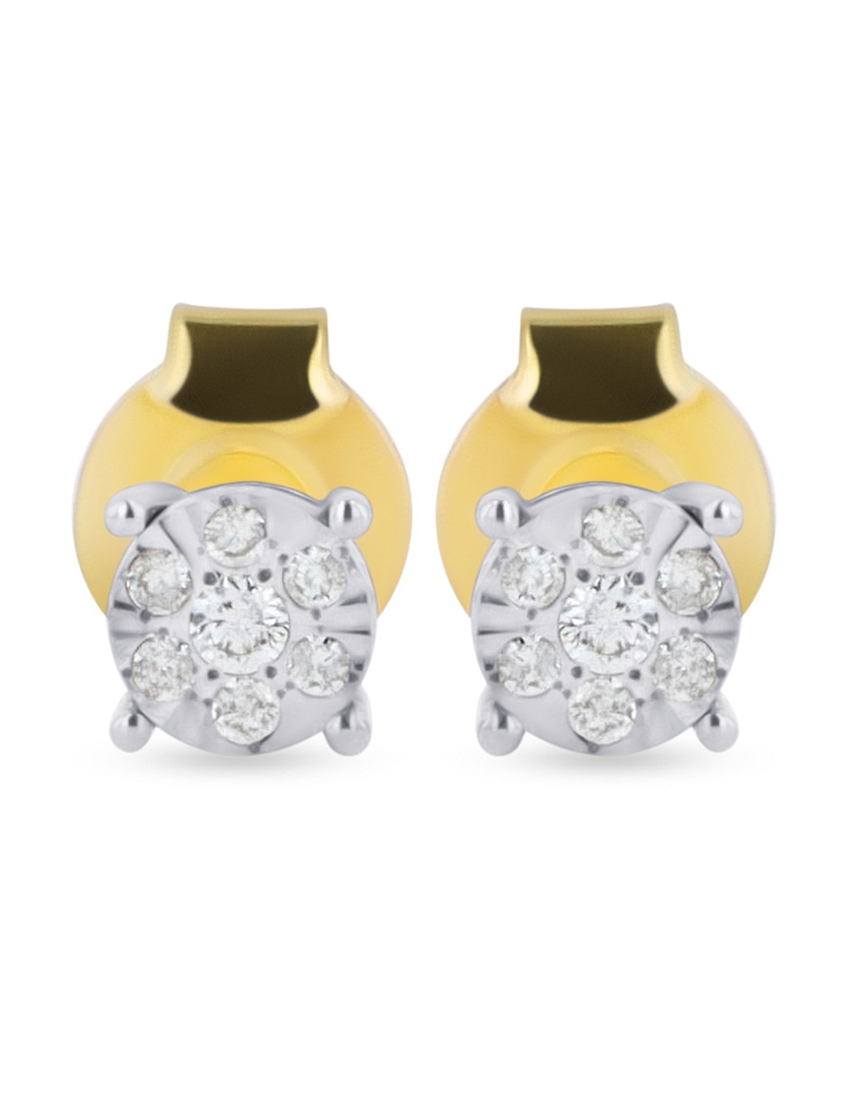 Aretes cortos de oro rosa 10 K con acabado brillante diamante