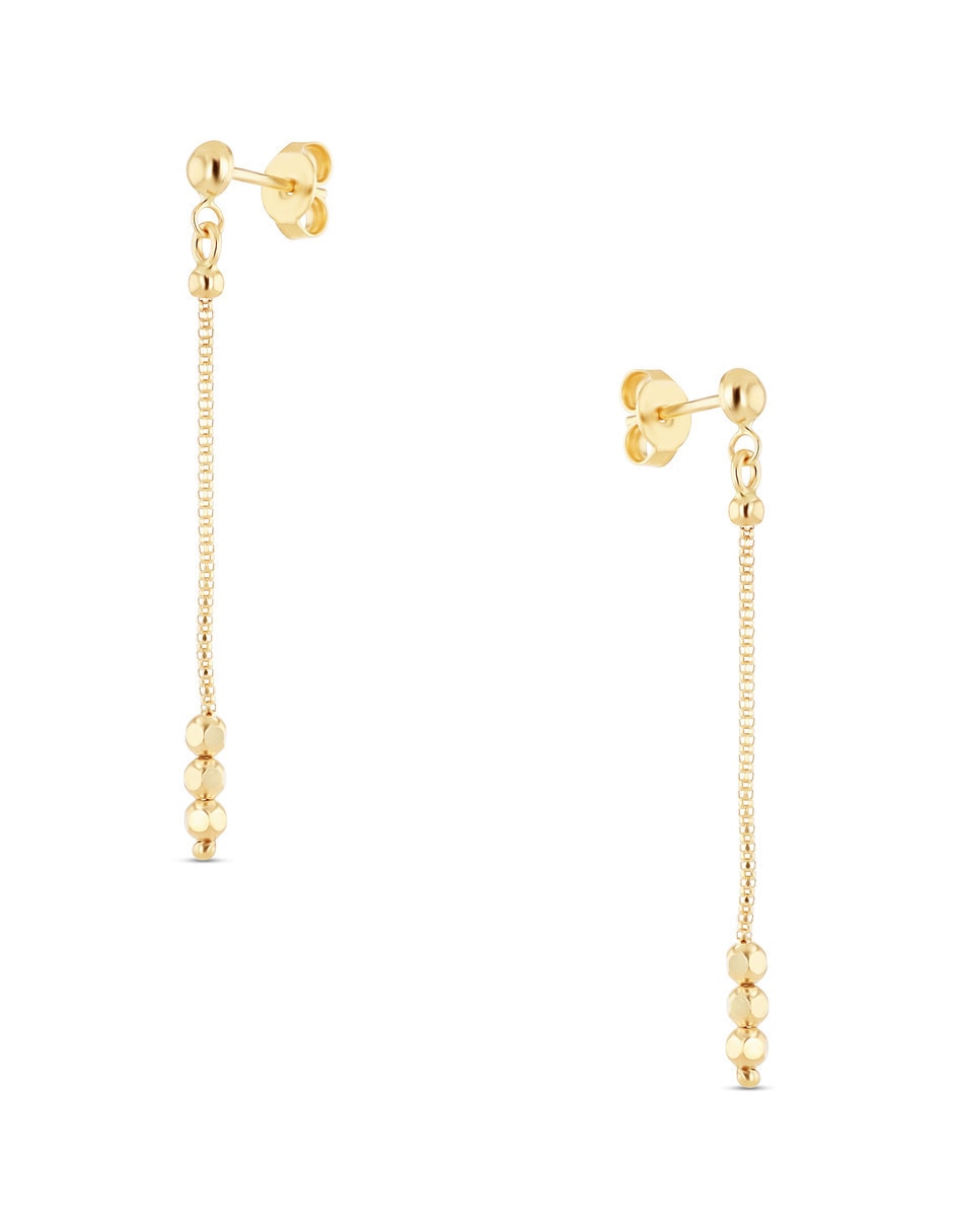 Aretes largos de esferas de oro rosa 14 K con acabado brillante 3