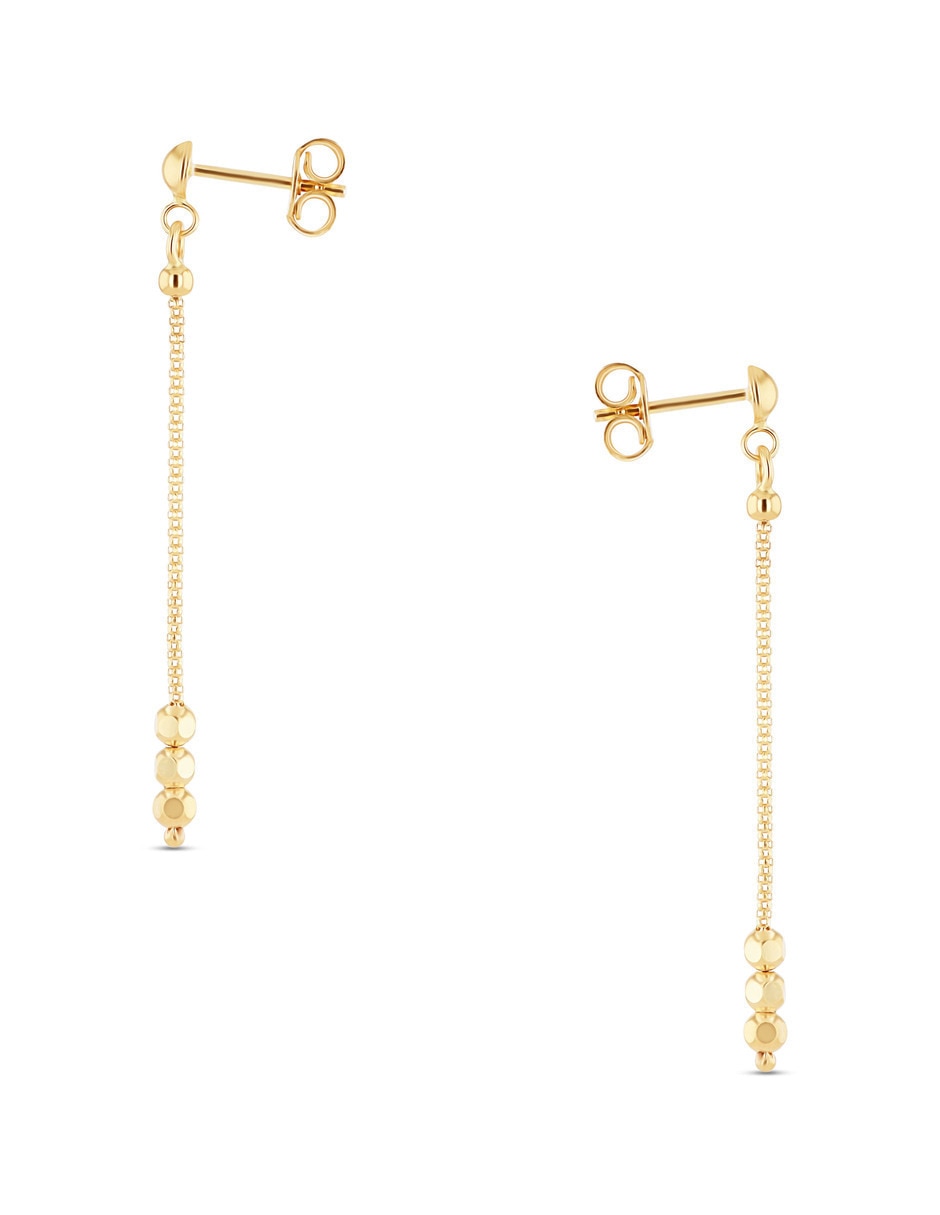 Aretes largos de esferas de oro rosa 14 K con acabado brillante Aretes largos de esferas de oro rosa 14 K con acabado brillante