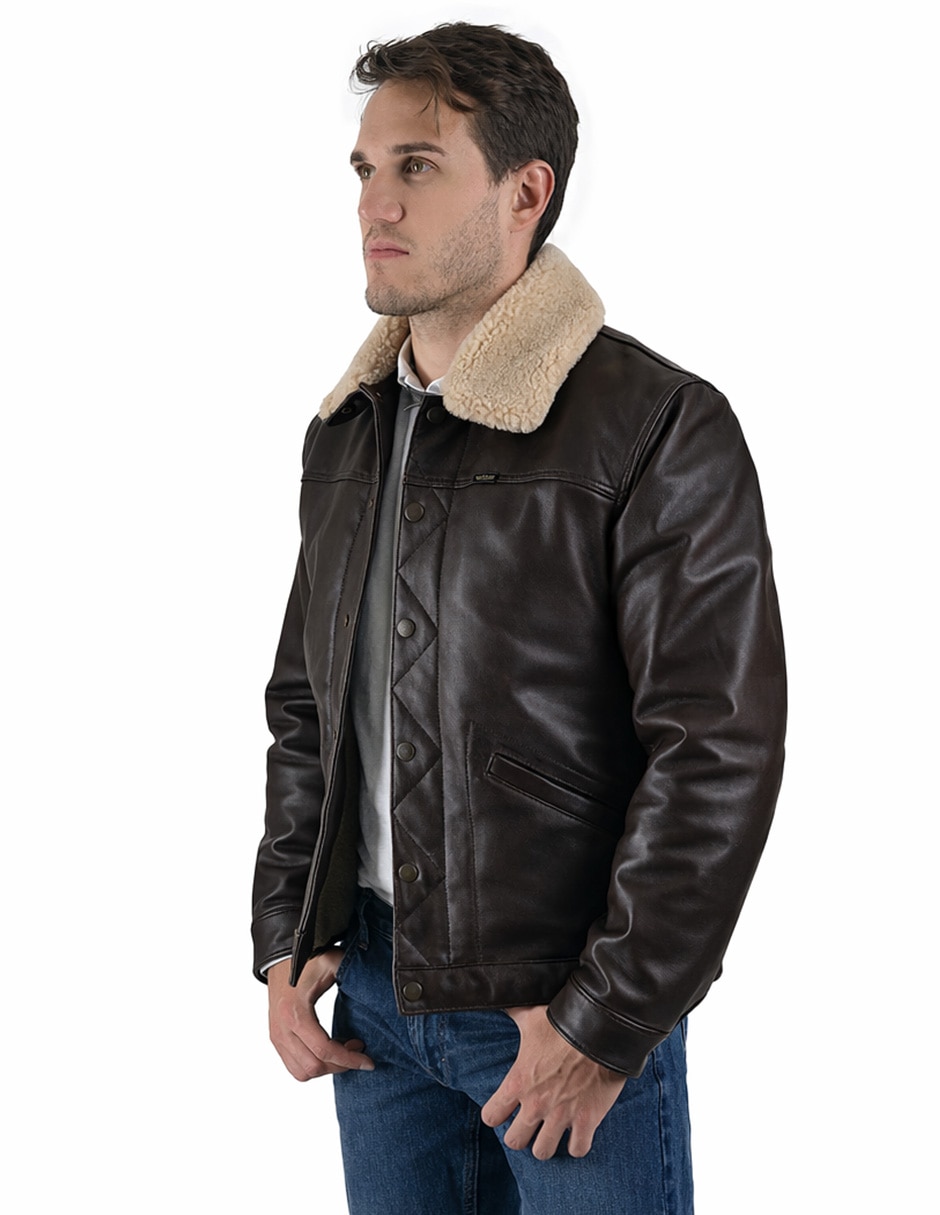 Chamarra Wrangler de piel con bolsillos para hombre