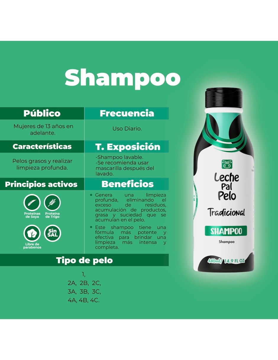 Shampoo hidratante para cabello todo tipo shampoo leche pal pelo tradicional 440 ml leche pal pelo